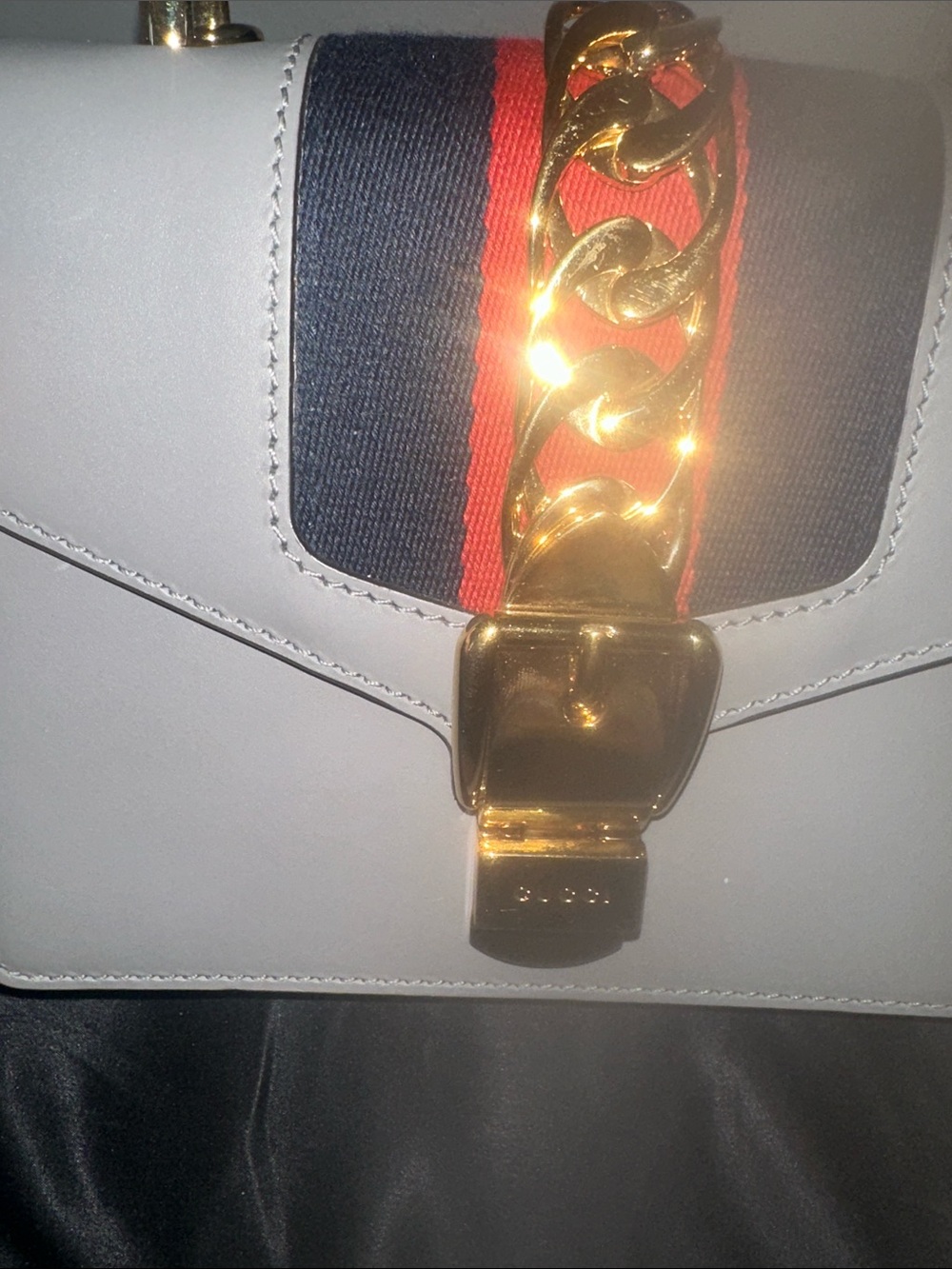 NWOT Gucci Light Gray Marmont Chain Crossbody with Red & Blue Web - Picture 11 of 13